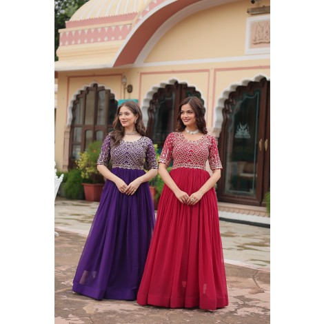 FAUX BLOOMING SCQUENCE EMBROIDERY GOWN
