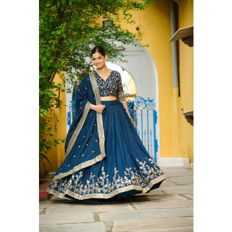 LEHENGA CHOLI VICHITRA SILK WITH RICH SCQUENCE EMBROIDERY WORK BLOUSE