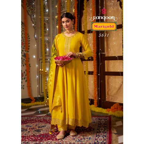 STYLISH RANGOON MARIGOLD ANARKALI PATTERN SUIT 