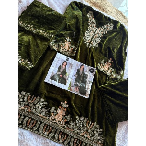 Velvet Salwar Kameez With Embroidery Work