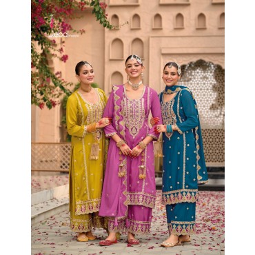 New Trending Heavy Chinon Embroidery Work Plazzo Suits