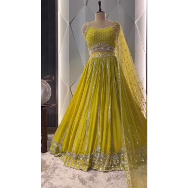 BRIDAL WEAR HEAVY FUAX GEORGETTE EMBROIDERED SEQUENCE WORK WITH REAL MIRROR HAND WORK