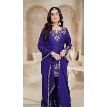 HAVY CHINNON SILK TOP PANT AND PLAZZO WITH HEAVY EMBROIDERY WORK 