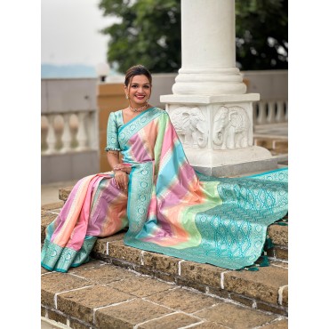 PURE BANARASI SILK MULTI COLOUR SAREE