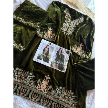 Velvet Salwar Kameez With Embroidery Work